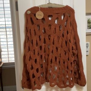 BiBi Brown Crochet Shrug with Bohemian Flair